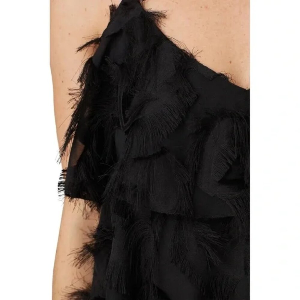 Waverly Grey Mel Mini Party 20s Dress V-Neck Fringed Tiers A-Line Black Lbd Sz M View 4